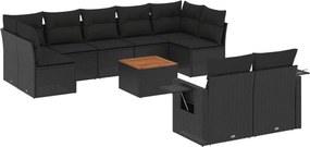 vidaXL Set canapele de grădină cu perne, 10 piese, negru, poliratan