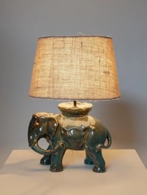 Lampa de masa verde jad din ceramică, cu abajur din bumbac , "Elephant Apparat"