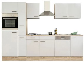 Mobilă de bucătărie Yorki 310, corp din stejar Sonoma, cu față alb satinat