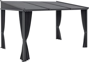 Outsunny Pavilion de grădină, pergolă, cu acoperiș glisant, draperii, cadru din aluminiu, gri închis, 3,65 x 2,55 x 2,05 m | Aosom Romania