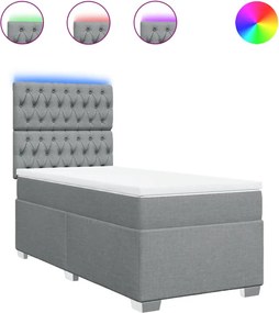 vidaXL Pat box spring cu saltea, gri deschis, 100x200 cm, textil