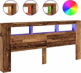 vidaXL Tăblie pat cu LED lemn vechi 220x18,5x103,5 cm lemn prelucrat