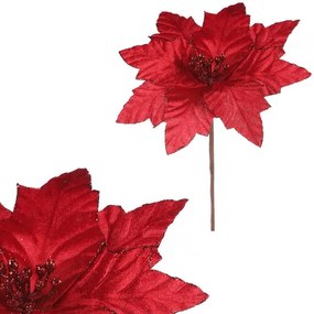 Floare de Crăciuniță 22 cm, catifea, roșu