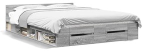 3280774 vidaXL Cadru de pat cu sertare, gri sonoma, 135x190 cm, lemn prelucrat