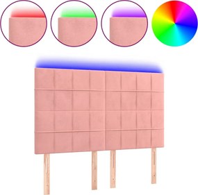 vidaXL Tăblie de pat cu LED, roz, 144x5x118/128 cm, catifea
