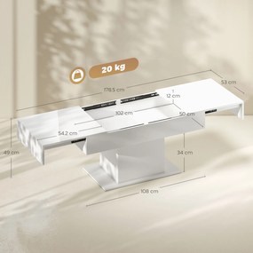 HOMCOM Măsuță de Cafea Extensibilă cu Compartiment, Măsuță de Sufragerie Modernă cu Picioare Antiderapante, Măsuță de Living pentru Acasă Birou, 108-178,5x53x49 cm, Alb Lucios | Aosom Romania