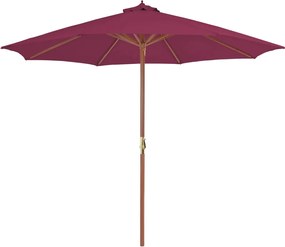 vidaXL Umbrelă de soare exterior, stâlp din lemn, 300 cm, roșu bordo