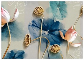 Tablou pe sticlă cu flori (70x50 cm)