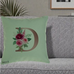 Cadou Personalizat - Perna Personalizata Monograma Rose Gold Litera D, 40x40 cm, Verde, Husa Detasabila, Perna Inclusa, BEKZ®