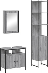vidaXL Set mobilier de baie, 3 piese, gri sonoma, lemn prelucrat