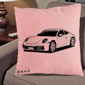 Perna Personalizata Porsche 911 Silueta, 40x40 cm, Roz, Husa Detasabila, Perna Inclusa, BEKZ®
