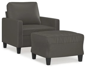 3153350 vidaXL Fotoliu canapea cu taburet, gri, 60 cm, piele ecologică