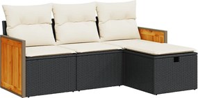 vidaXL Set mobilier de grădină cu perne, 4 piese, negru, poliratan