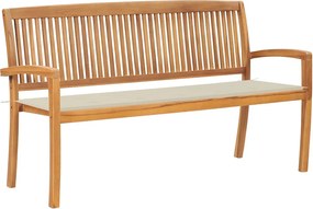 vidaXL Bancă de grădină stivuibilă cu pernă, 159 cm, lemn masiv de tec