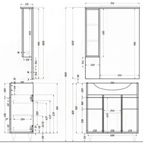 Mobilier complet de baie Bianca Plus 75, culoare stejar sonoma, deschidere pe dreapta