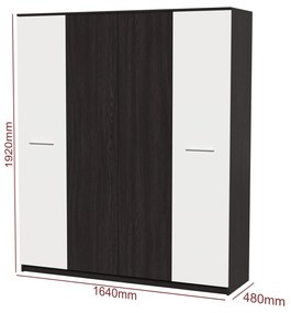 Dormitor Luiza 4U5P, culoare magia (wenge) / alb, cu pat standard 160 x 200 cm, dulap cu 4 usi, comoda si 2 noptiere