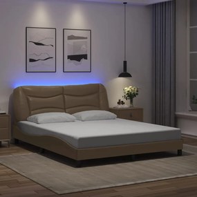 vidaXL Cadru pat cu lumini LED, cappuccino, 160x200 cm piele ecologică