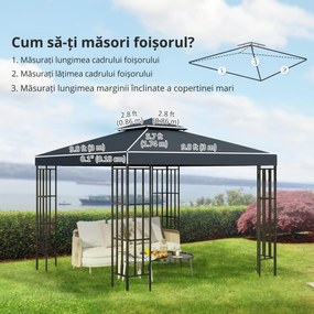 Outsunny Acoperis de Schimb pentru Foisor 3x3m, Prelata pentru Foisor cu 2 Niveluri Rezistent la Razele UV, Gri Antracit (NUMAI PRELATA)