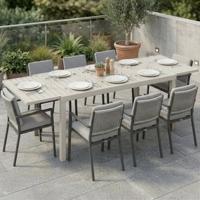 Outsunny Masă de Grădină Extensibilă pentru 6-8 Persoane, din Aluminiu cu Blat cu Lamele, Alb | Aosom Romania