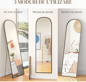 HOMCOM Oglindă de Podea și Perete Modernă din Aliaj de Aluminiu cu Suport Pliabil, 50x170 cm, Neagră | Aosom Romania