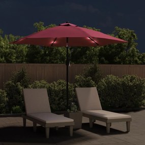 Umbrela soare exterior, LED-uri stalp otel, rosu bordo, 300 cm Rosu bordo