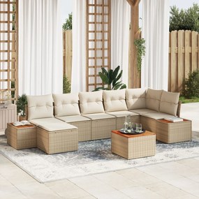 vidaXL Set canapea grădină, 8 piese, , perne, poliratan bej, acacia