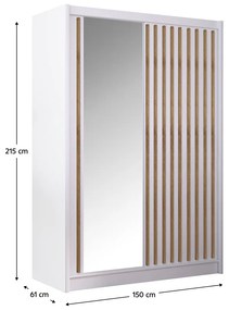 Dulap cu usi glisante, alb   stejar craft, 150x215 cm, LADDER