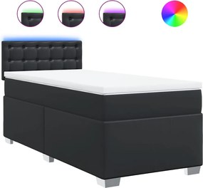 vidaXL Pat box spring cu saltea, negru, 90x200 cm, piele ecologică