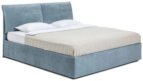 Pat matrimonial albastru tapițat cu spațiu de depozitare cu somieră 180x200 cm Thessa Pillow – Bonami Selection