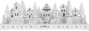 Decorațiune sat luminos de Crăciun, 15 LED-uri, 45 x 5,8 x 15 cm, albă, lemn