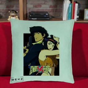 Perna Personalizata Cowboy Bebop Spike si Faye Poster, 40x40 cm, Verde Menta, Husa Detasabila, Perna Inclusa, BEKZ®