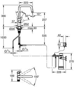GROHE 30594000 - Baterie pentru chiuvetă BLUE PURE Start cu funcție de filtrare Ultrasafe, crom