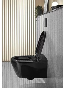 Set vas WC suspendat, Villeroy &amp; Boch, ViClean-I100, DirectFlush, vas cu functie de bideu, negru, V0E100S0