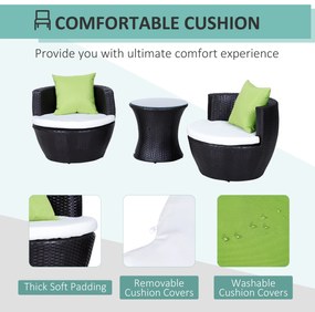 Set Mobilier Gradina Outsunny, Ratan cu 3 Piese si Perne Decorative, Maro inchis | Aosom RO