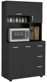 HOMCOM Cabină de bucătărie multi-depozitare 4 uși 3 sertare raft + blat mare 89L x 39,5l x 168H cm negru | Aosom Romania