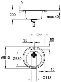 Chiuveta Quartz composite Grohe K200, 380 x 200 mm, montare pe blat, evacuare manuala, 31656AP0