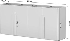 Comodă cu patru uși Amilio 200 cm - eucalipt / stejar baltic dune / mânere stejar natural