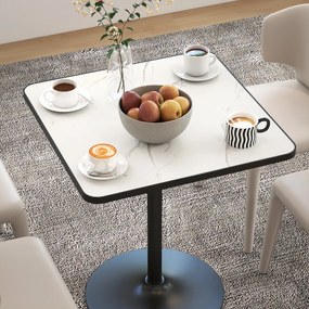 HOMCOM Masă de dining pentru 4 persoane masă de bucătărie stil modern cu blat efect marmură și bază rotundă, 70 x 70 cm, alb | Aosom Romania