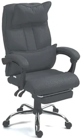 Scaun birou, suport lombar cu masaj, spătar rabatabil, tetieră, suport pentru picioare, material textil, Negru antracit