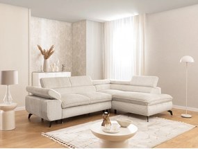 Colțar crem cu tapițerie din catifea reiată (cu colț pe partea dreaptă/în formă de ”L”) Marbeya – Ropez