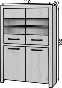 Bufet low JANEZ – 110x40x160 cm – Stejar Artisan / Negru