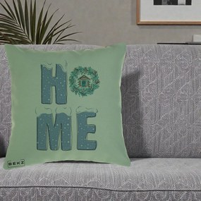 Perna Decorativa HOME Iarna cu Coroana, 40x40 cm, Verde, Husa Detasabila, Perna Inclusa, BEKZ®