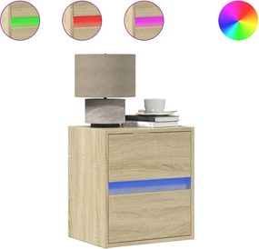 vidaXL Noptieră montată pe perete cu lumini LED, stejar sonoma