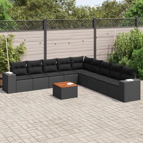 3225488 vidaXL Set canapele de grădină cu perne, 10 piese, negru, poliratan