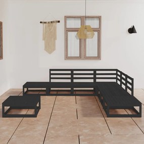 3075513 vidaXL Set mobilier de grădină, 8 piese, negru, lemn masiv de pin
