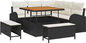 vidaXL Set de canapele pentru grădină cu pernă 8 pcs Negru poliratan