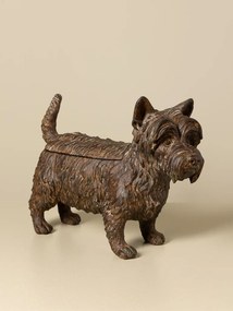 Cutie decorativă din rășină maro în formă de câine Scottish Terrier, capac detașabil, finisaj antichizat, 25 x 33 x 12,5 cm, „Écossais”