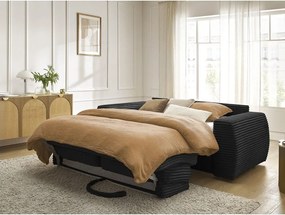 Canapea neagră pentru dormitul zilnic/extensibilă cu tapițerie din catifea reiată 220 cm Hugo – Bobochic Paris