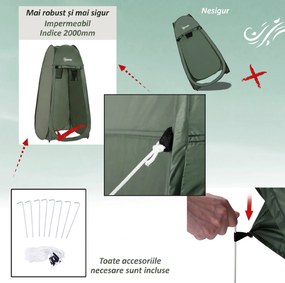 Outsunny Cort de Duș Pop Up Impermeabil cu Intrare cu Fermoar, 100x100x185 cm, Verde | Aosom Romania