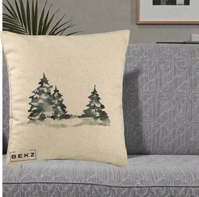 Perna Decorativa Brazi Inzapeziti Acuarela, 40x40 cm, Bej, Husa Detasabila, Perna Inclusa, BEKZ®